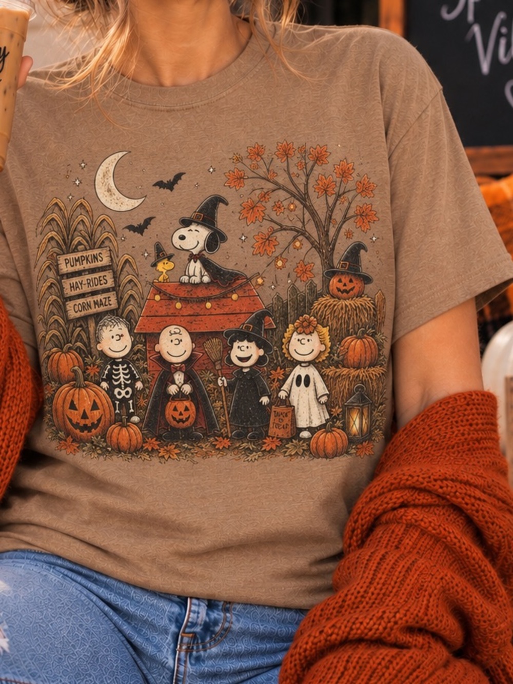 Peanut Snoopy Graphic T- Shirt Halloween Autumn/ Fall